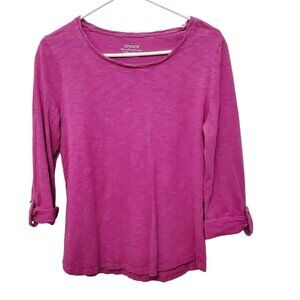 Chico's Ultimate Tee Size S 3/4 Sleeve Rolled Cuff Button Detail Cotton Modal